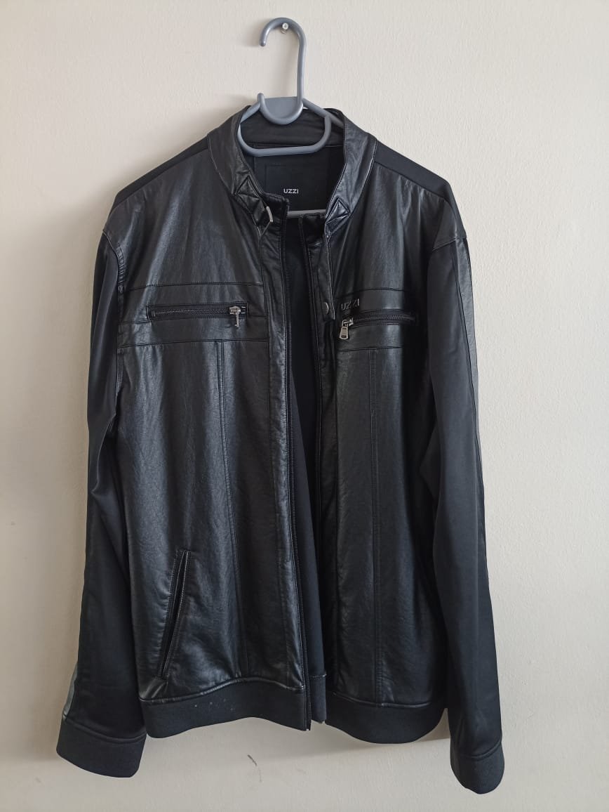 Faux leather Uzzi jacket with tracksuit material mix - Thrifts